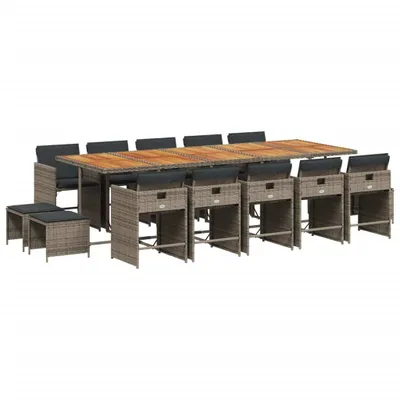 Produktbild von vidaXL 15-tlg. Garten-Essgruppe mit Kissen Grau Poly Rattan