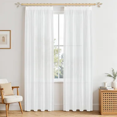 Image de Rideau semi-transparent avec bande de plis, lot de 2 panneaux, 140 x 215 cm
