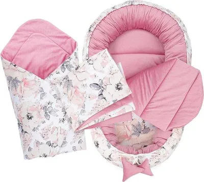 Productafbeelding van Famanu babybedje, 90 x 50 cm - Wildroze, 4-delig, van velours