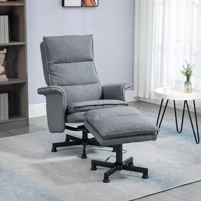 Productafbeelding van Massagestoel met voetbank, 8 vibratiepunten, draaibare tv-stoel, relaxstoel grijs | 78 x 93 x 99 cm | 5 massageprogramma's | Bekleding van linnen