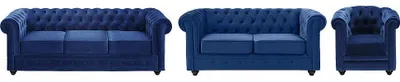Produktbild von CHESTERFIELD 3- und 2-sitziges Sofa und Sessel - königsblauer Velours