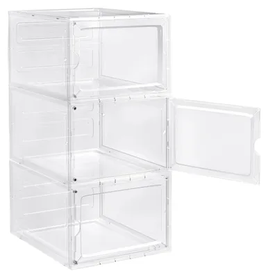 Image de Rangement de chaussures - Armoire à chaussures empilable - Transparente - Lot de 3 - Portes magnétiques - Pour chaussures jusqu'à la taille 46 - Plastique - Style moderne