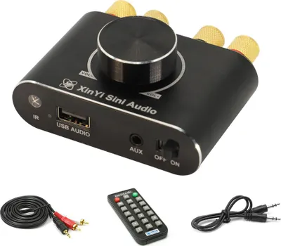 Image de Amplificateur audio sans fil BT 5.1 100 W + 100 W, amplificateur de haut-parleur portable pour la voiture et la maison