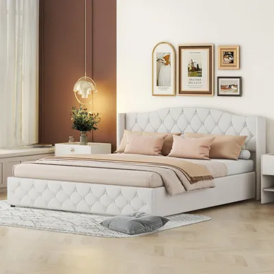 Produktbild von Zerbaco Polsterbett Doppelbett 180x200 cm mit Bettkasten hydraulisch Stauraumbett beige ohne Matratze