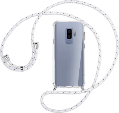 Produktbild von Handykette Backcover-Schutzhülle mit Band (Metall silberfarben) für Samsung Galaxy S9+ / S9 Plus - weiß/grau