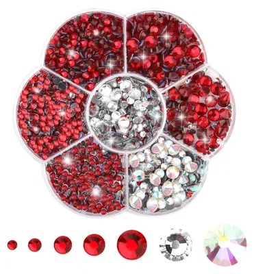 Productafbeelding van Reparatieset met strasssteentjes - Glitters om op textiel te strijken - 7 verschillende maten, van 2 mm tot 8,6 mm