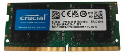 Zdjęcie produktu dla Crucial CT16G4SFS832A, 16 GB, 1 x 16 GB, DDR4, 3200 MHz, 260-pin SO-DIMM