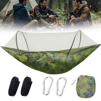 Productafbeelding van Camping hangmat, hangmat met muggennet, reis-hangmat, overlevingshangmat, tuin. Afmetingen: 260 x 140 cm. Draagvermogen: 300 kg