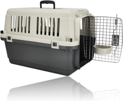 Obrázek produktu pro Přenosná přepravka pro zvířata – Bezpečný transport – Vhodná pro leteckou přepravu – 61 x 41 x 40 cm – Šedá/béžová