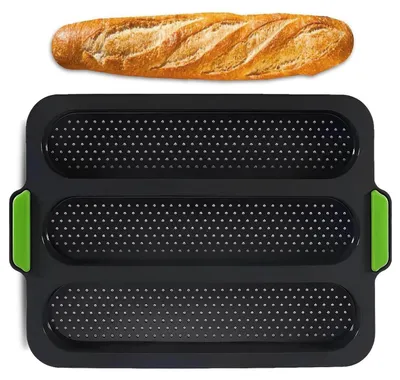 Produktbild von Baguette-Backblech 3 Mulden perforiert antihaftbeschichtet Kohlenstoffstahl