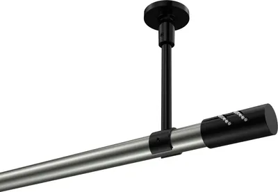 Produktbild von Interdeco Gardinenstange / Vorhangstange Edelstahl-Optik / Schwarz, Typ Sonette Zoena (Glitzerzylinder) ohne Ringe, Deckenmontage, 20 mm Ø 1-läufig, 160 cm