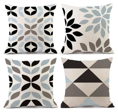 Zdjęcie produktu dla Zestaw 4 poszewek na poduszki z bawełny - 45x45 cm - wzór geometryczny