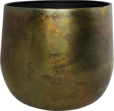 Productafbeelding van Ter Steege bloempot – Decoratieve pot, metaal, bronsgroen, diameter 29 cm, hoogte 24 cm