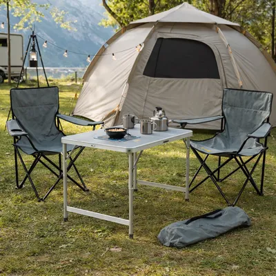 3-tlg. Schwarz Campingmöbel Set, Tisch mit Tragegriff und Stühle mit Tasche