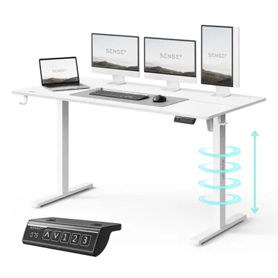 Obrázok produktu pre SENSE7 NOJO LIGHT Elektricky výškovo nastaviteľný stôl 140 x 70 cm Biely herný stôl Počítačový stôl Stojací stôl Pamäťový PC pracovný stôl