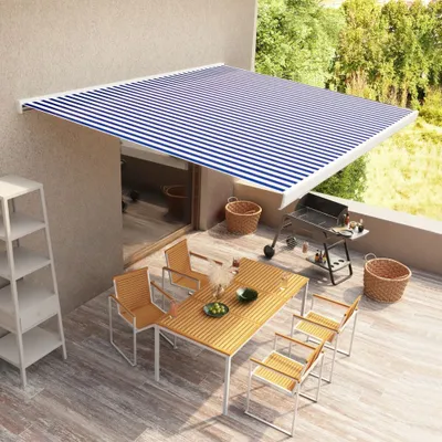 Obrázek produktu pro The Living Store Kazetová markýza s motorem 400x300 cm Modrá a bílá