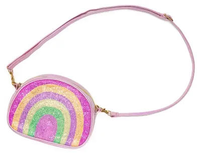 Produktbild von Rosa Kinder-Umhängetasche mit glitzerndem Regenbogendesign – ab 3 Jahren