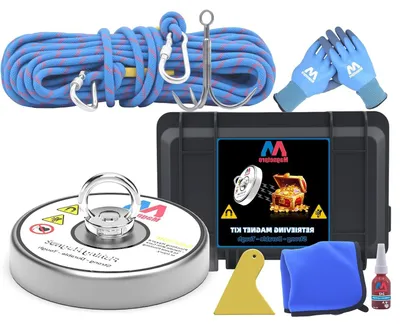 Productafbeelding van Magneet Visset - Vismagneet Neodymium - Schatten Zoeken - 770 kg Trekkracht - 20 m Touw - Zilver