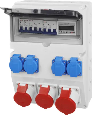 Produktbild von Baustromverteiler Wandverteiler CEE Dose 32A 2x 16A 5P 4x 230V Steckdose Komplett LS-Schalter Zähler