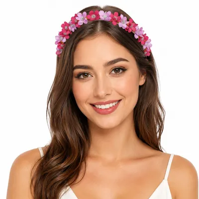 Produktbild von Blumen Haarreif "Elfe" - Schmaler Blütenkranz | Rosa Rot