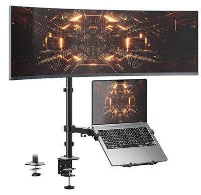 Obrázok produktu pre Držiak monitora s ramenom na notebook, určený pre monitory s uhlopriečkou 17-49 palcov a notebooky do 17 palcov