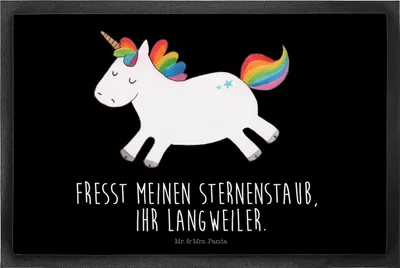Produktbild von Mr. & Mrs. Panda fußmatte Einhorn Happy 40 x 60 cm - Schwarz - Geschenk, Türvorleger, Schmutzmatte, Einhörner, Freude, Fußabstreifer, Witzig, Fröhlich, Schmutzfänger