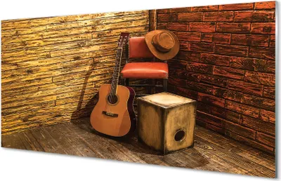 Produktbild von Glasbilder 140x70 Wandkunst Gitarre Hut Stuhl
