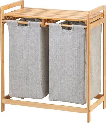 Produktbild von Badregal Zwei Wäschebehälter Griffen Ablage Badzubehör Bambus natur mDesign