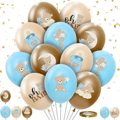 Productafbeelding van Ballonnen set 18 stuks, 12 inch, 6 kleuren en stijlen, voor babyshower