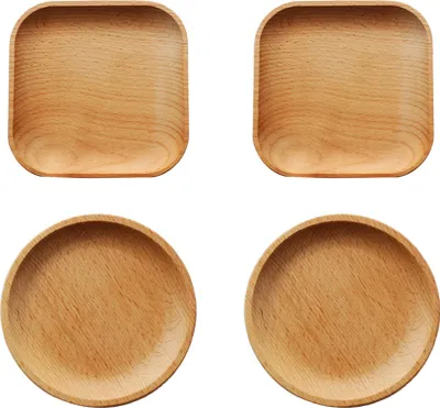 Obrázek produktu pro sada 4 podnosů na občerstvení s hladkými okraji Dřevěný čtvercový podnos kulatého tvaru 12 cm