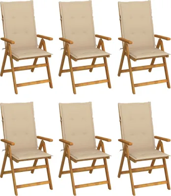 Image de Chaises pliables de jardin lot de 6 avec coussins Bois d'acacia