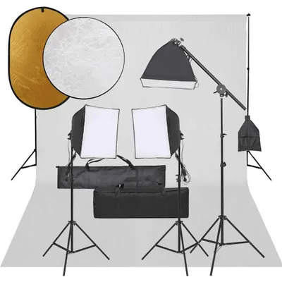 Image de vidaXL Kit studio photo avec éclairage, fond et réflecteur
