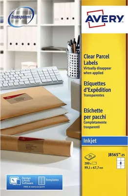 Zdjęcie produktu dla Avery – Etykieta J8565-25 99,1 x 67,7 mm przezroczysta 200 Etykieta