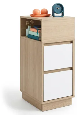 Produktbild von Relaxdays Nachttisch, 2 Schubladen, 1 offenes Fach, HxBxT: 64 x 24 x 30 cm, Schlafzimmer, Nachtschrank, natur/weiß