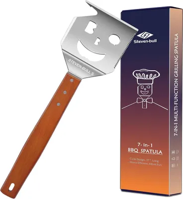 Image de 7 en 1 Spatule à barbecue pour barbecue multifonctionnel Ustensiles de barbecue manche en bois Outils de barbecue uniques Cadeaux pour hommes