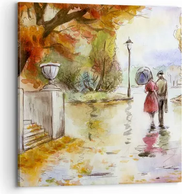 Produktbild von Bild auf Leinwand - Leinwandbild - Wetter regen herbst park - 70x70cm - Wand Bild - Wanddeko - Leinwanddruck - Bilder - Kunstdruck - Wanddekoration - Leinwand bilder - Wandkunst - AC70x70-2914