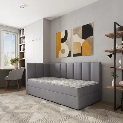 Produktbild von Masseno Boxspringbett BEVE 90x200 cm Komplett-Set mit Bonell Matratze und Topper, Polsterbett mit Bettkästen -Grau, KRONOS 15