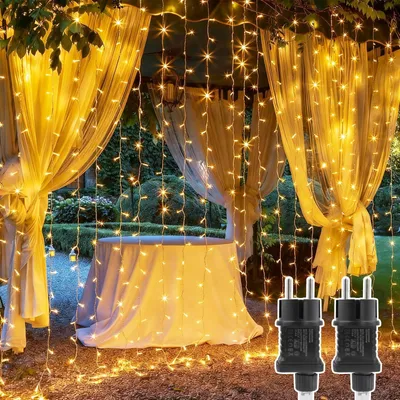 Lichtvorhang 2er Set 3x2 m 200 LEDs warmweiß IP44 Timer