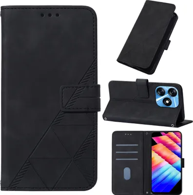 Obrázek produktu pro Flipové kožené pouzdro pro Tecno Spark 10 4G peněženkový design pouzdro s embosováním, držákem karet a stojánkem černé