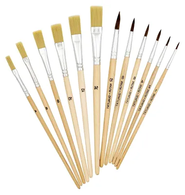 Produktbild von Pinselset mit 12 Teilen (Haarpinsel in den Größen 1, 2, 4, 6, 8, 10 und Borstenpinsel in den Größen 4, 6, 8, 10, 12, 14)