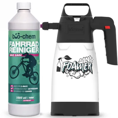 Produktbild von bio-chem Fahrradreiniger 1000 ml inkl. Schaumsprüher - materialschonend - Premium Reinigungsmittel für das gesamte Fahrrad - Geeignet für alle Fahrradtypen, auch E-Bike