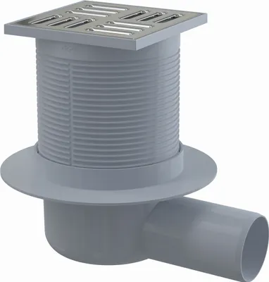 Produktbild von AlcaDrain Bodenablauf 105×105/50 mm mit einem waagrechten Abgang, Edelstahl Rost, Kombi-Geruchsverschluss SMART