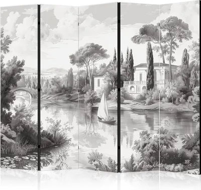 Obrázek produktu pro Paraván jednostranný Krajiny 225x172 cm 5dílný šedý