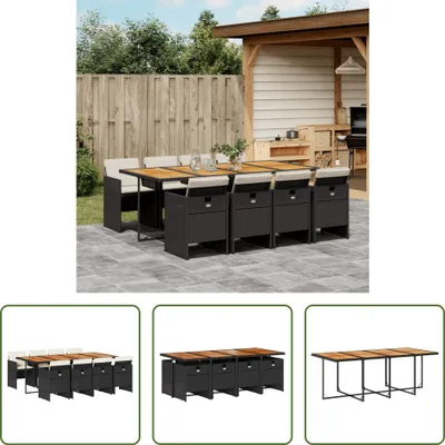 Produktbild von The Living Store 9-tlg. Garten-Essgruppe mit Kissen Schwarz Poly Rattan