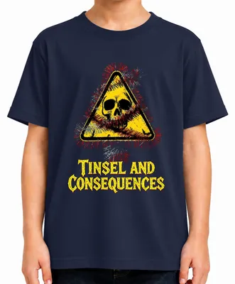 Produktbild von Tinsel and Consequences Totenkopf Lametta Warnschild Skull Gefahr Kinder T-Shirt, Navy, 104