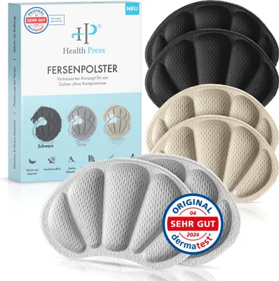 Produktbild von Fersenpolster - 3 Paar Schuheinlagen in Schwarz, Grau, Beige