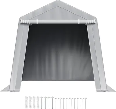 Produktbild von SucceBuy Gerätehaus 243,8x243,8x229 cm, Garagenzelt aus PE, Schuppen für Garten, Fahrradgarage, Gartenschuppen, Carport, Aufbewahrungsgarage für Motorrad, Rasenmäher und Fahrrad, grau