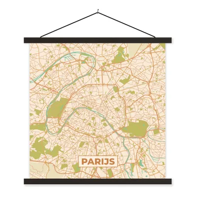 Produktbild von MuchoWow® Textilposter Paris - Stadtplan - Vintage - Karte 90x90 cm mit schwarzem Rahmen - Magnetisches