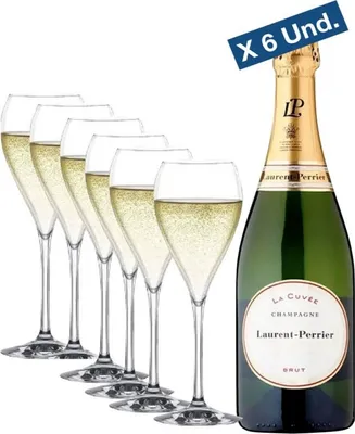 Produktbild von Pack 6 Botellas Laurent-Perrier La Cuvee + 6 Copas Champagner Frankreich Champagner 450.00 cl 12.0 %