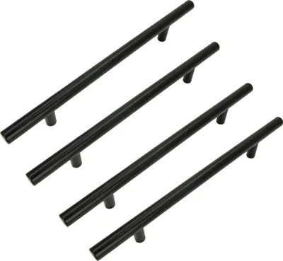 Image de lot de 4 poignées de meubles en acier inoxydable noir mat 192 mm - Poignée de tiroir moderne pour la cuisine et le bureau, durable et stylée